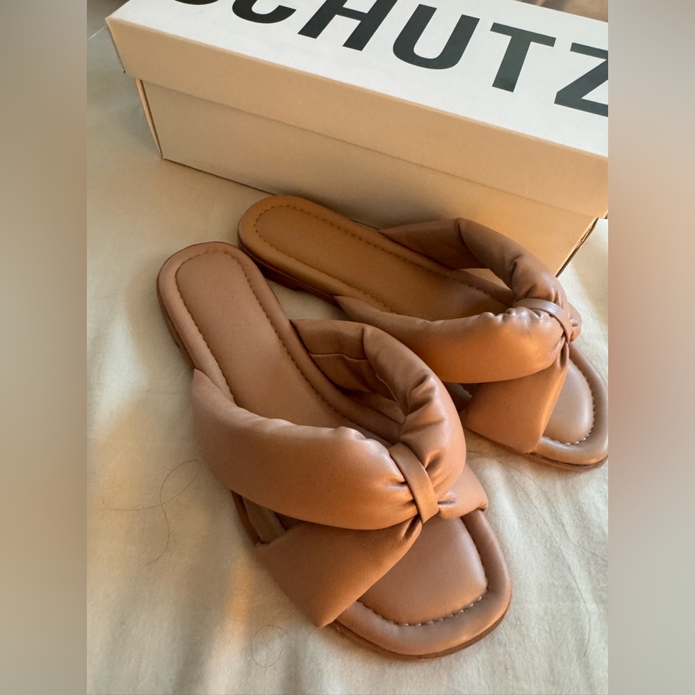 Schutz Tan Slide Sandals